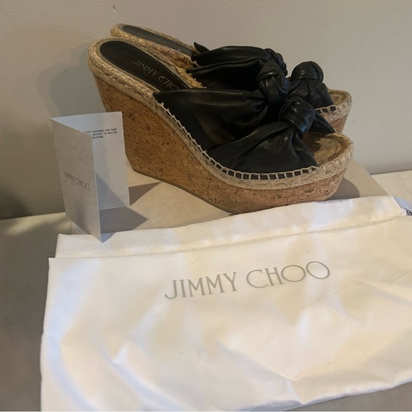 Jimmy Choo Priory Black Wedge Sandals|sz 37.5 - Picture 3 of 8